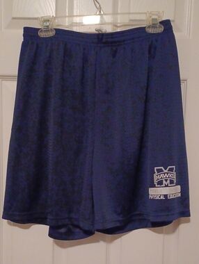 -- 2 Pairs M Hawks Blue Athletic Shorts with Hawks PE Logo Size XL